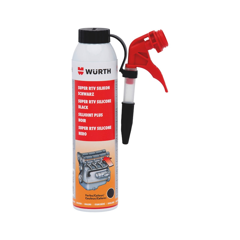 Würth Super RTV black high-temperature silicone sealant 200 ml can, art. no. 08933311