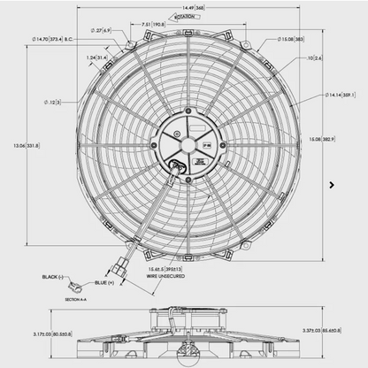 Maradyne Universal Fan 14" 12V 225Watt  2,135CFM