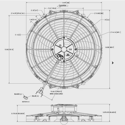 Maradyne Universal Fan 14" 12V 225Watt  2,135CFM