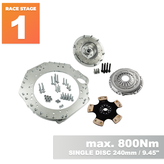 PMC Motorsport RACE STAGE 1 GM Chevrolet V8 LS LS1 LS3 LS7 LM7 LQ - BMW M57N2 6-speed HGU HGK / N54 - 240mm / 9.45"